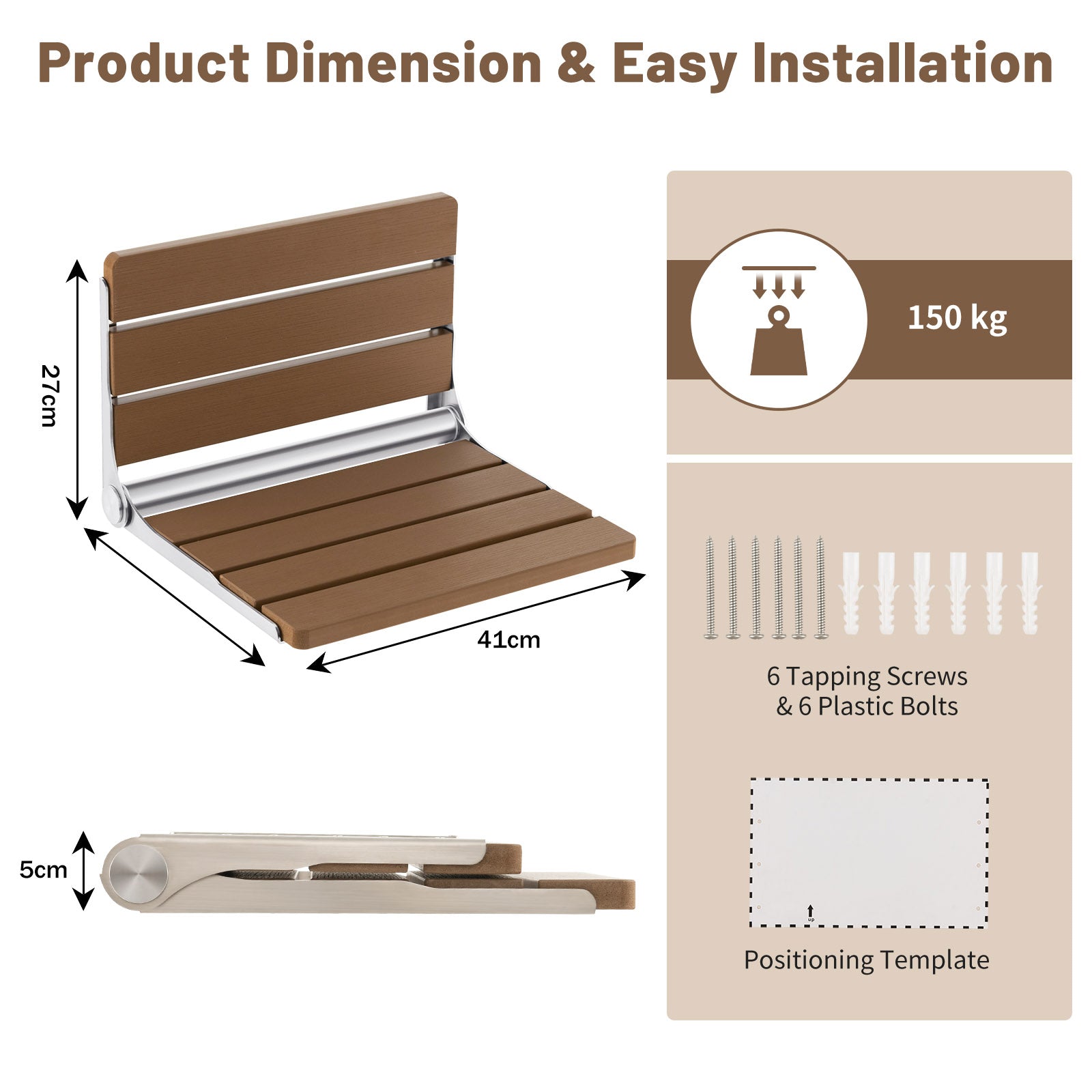 Folding Shower Seat Wall Mounted for Inside Shower