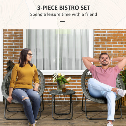 Outsunny Outdoor Foldable 3 Piece Garden Furniture Set, PE Rattan Bistro Sets for 2 for Garden, Balcony Table and Chairs Set 2 with Table and Chairs, Grey