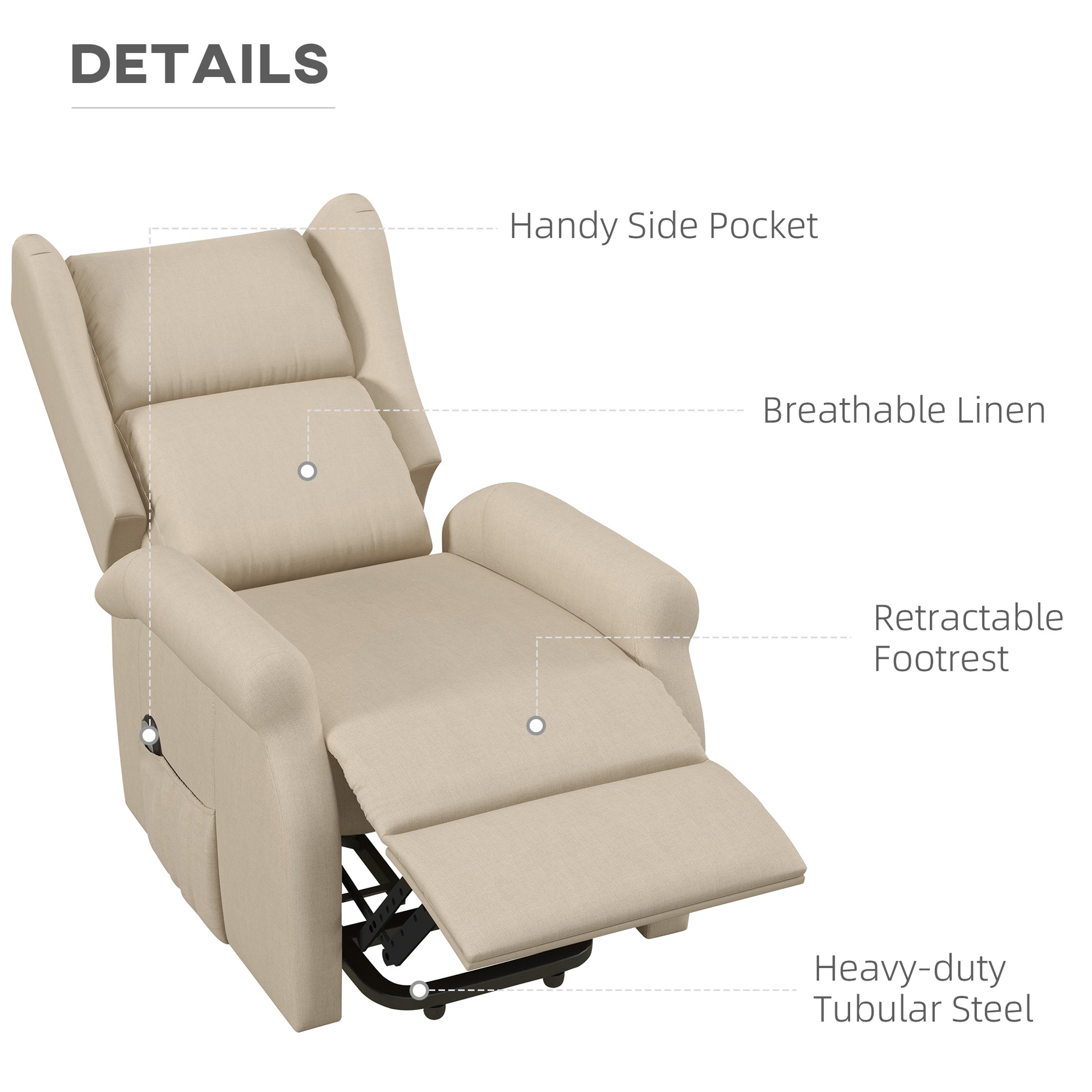 HOMCOM Recliner Armchair for the Elderly with Remote Control, Fabric Electric Recliner Chair for Living Room, Beige