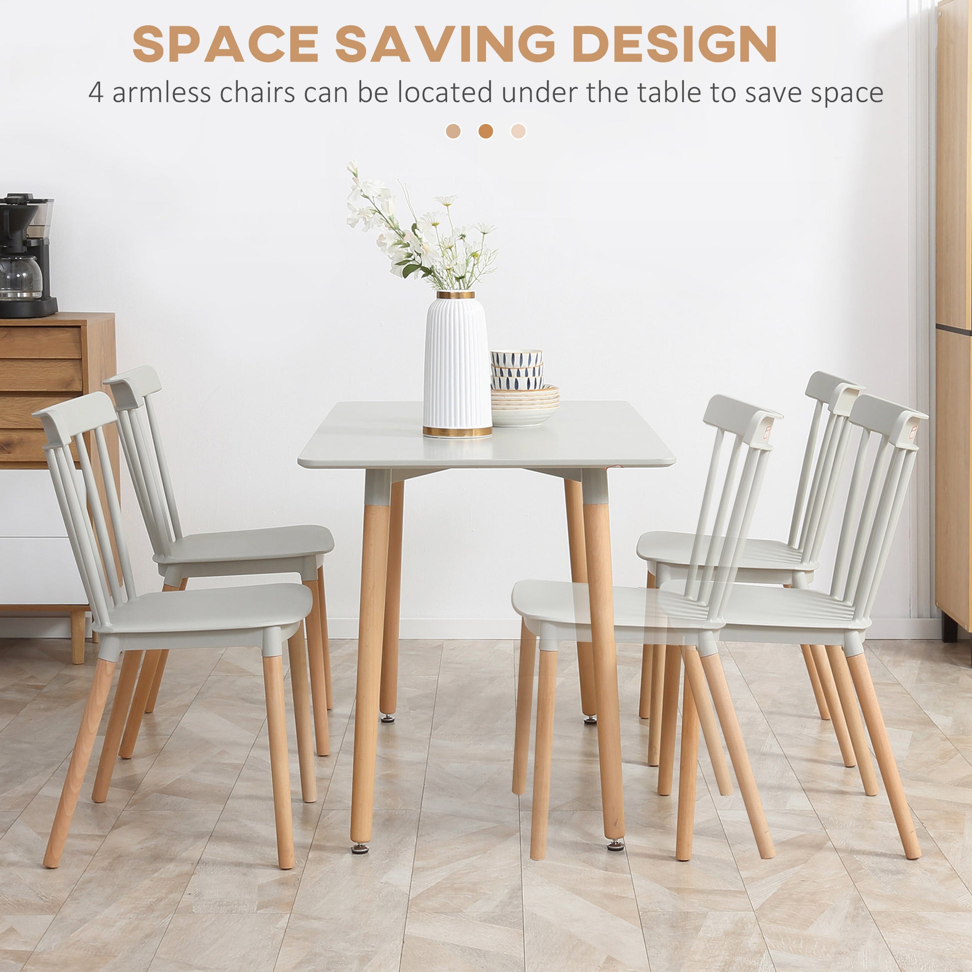 HOMCOM 5 Piece Dining Table Set with Beech Wood Legs, Space Saving Table and 4 Chairs for Small Kitchens, Grey