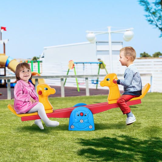 HOMCOM Kids Seesaw Safe Teeter Totter 2 Seats with Easy-Grip Handles, 360 Degrees Rotating Safe, Backyard Equipment, for 1-4 years old Multicolor