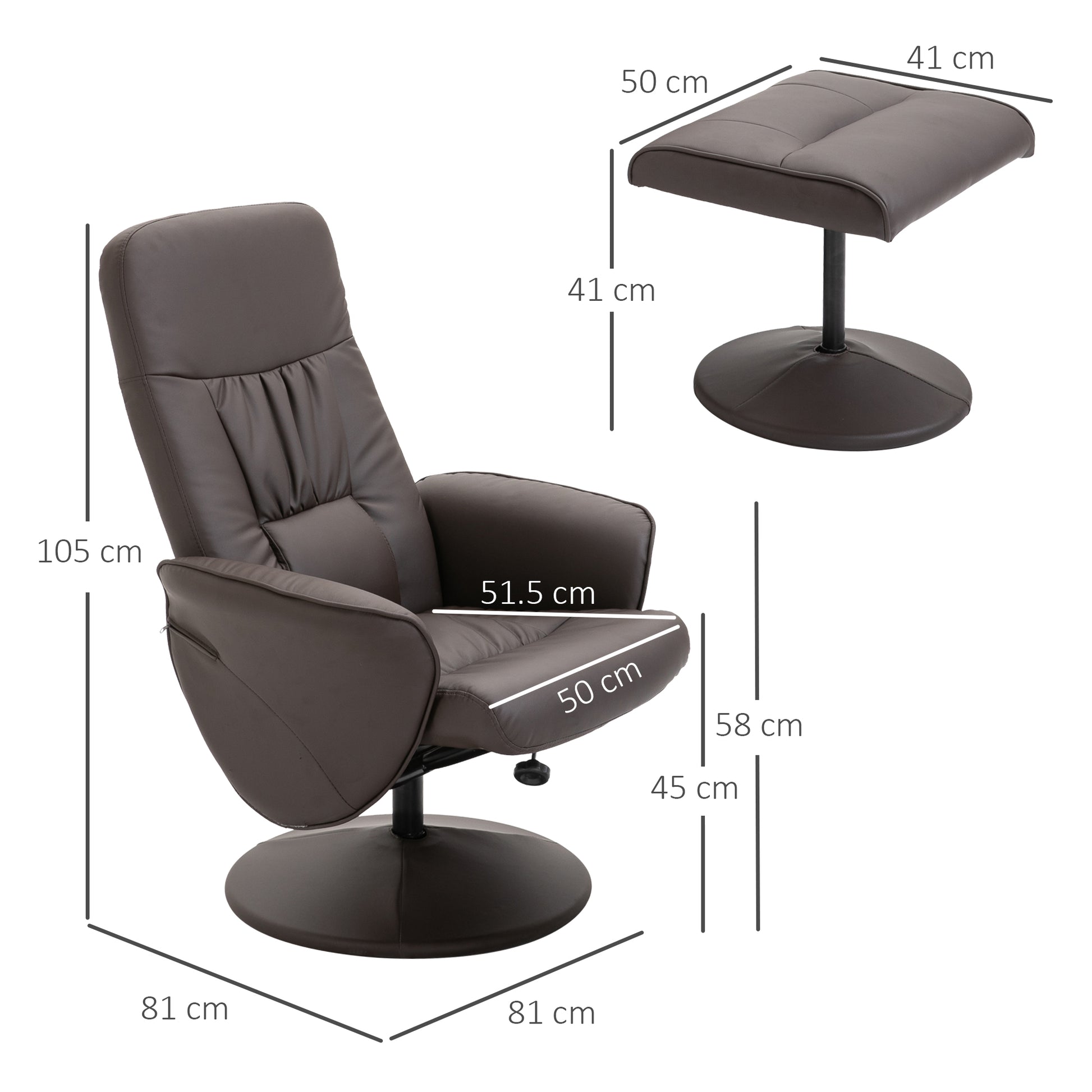 HOMCOM Executive Recliner Chair High Back and Footstool Armchair Lounge Seat Brown