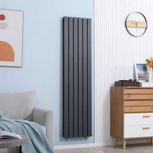 HOMCOM Wall-mounted Heater Water-filled Heat, Centralised Space Heater, Horizontal Designer Radiators, for Bedroom Home Office, Grey