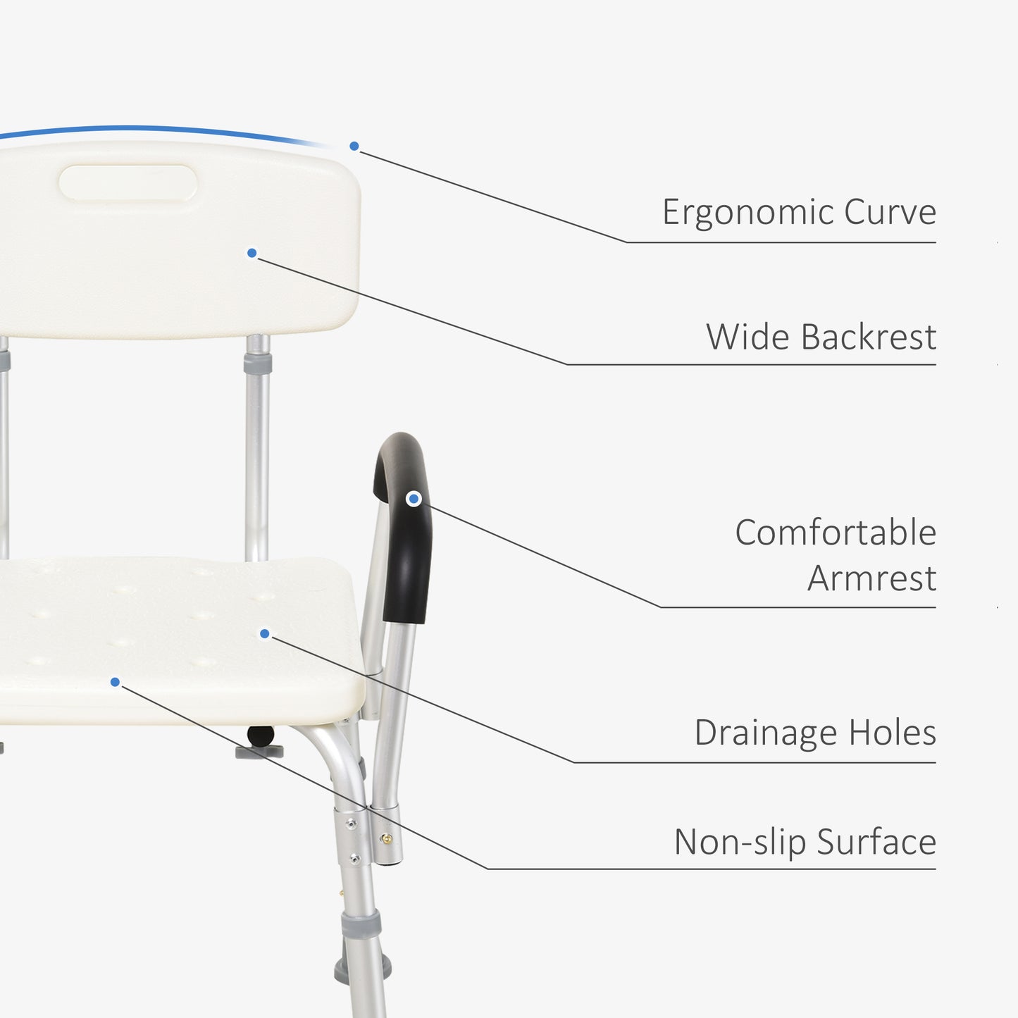 HOMCOM Adjustable Shower Bench with Back and Armrest