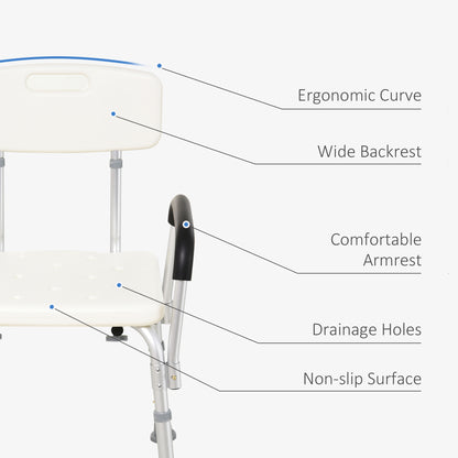 HOMCOM Adjustable Shower Bench with Back and Armrest