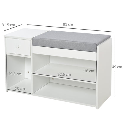 HOMCOM Multi-Storage Shoe Bench w/ Drawer 3 Compartments Cushioned Home Organisation Furniture Tidy Boots Hallway Entryway White