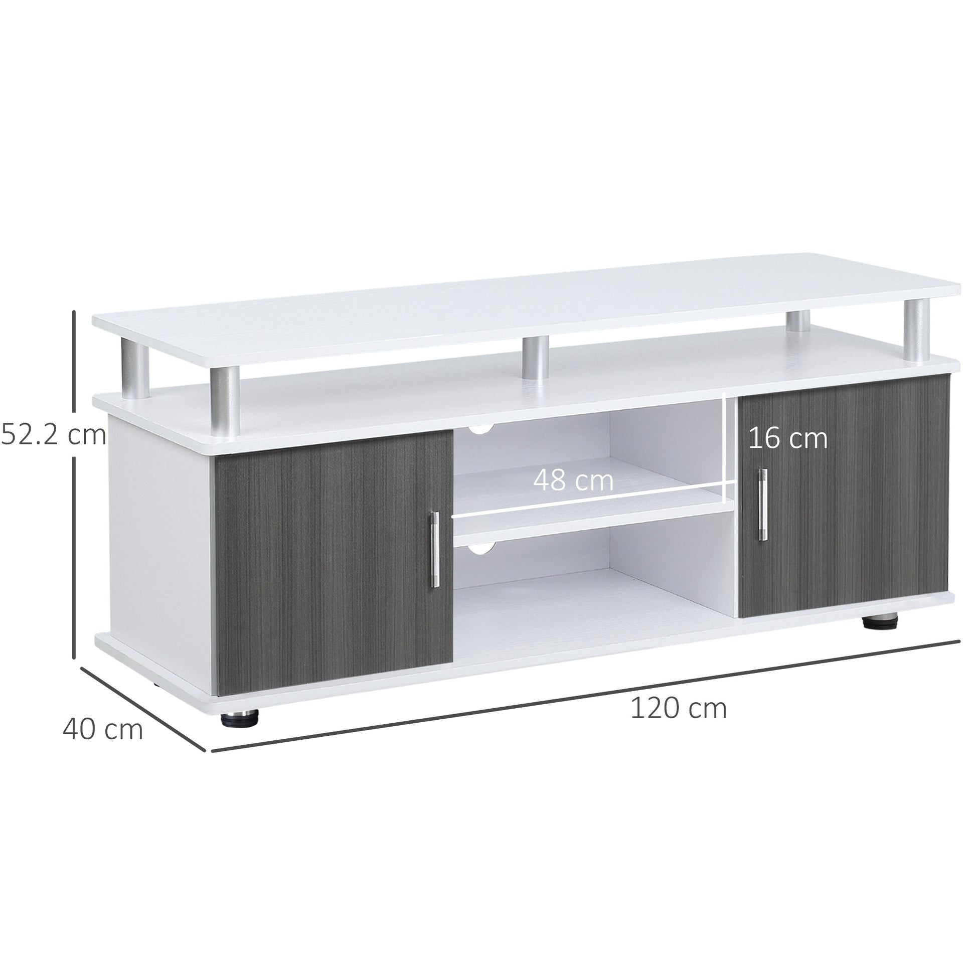 HOMCOM TV Cabinet Unit for TVs up to 55'' with Storage Shelf and Cupboards, Living Room Entertainment Center Media Console, Grey and White