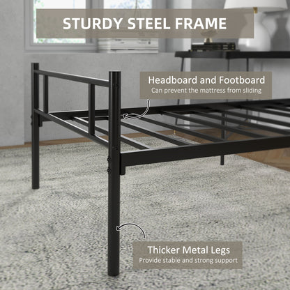 HOMCOM Single Metal Bed Frame Solid Bedstead Base with Headboard and Footboard, Metal Slat Support and Underbed Storage Space, Bedroom Furniture