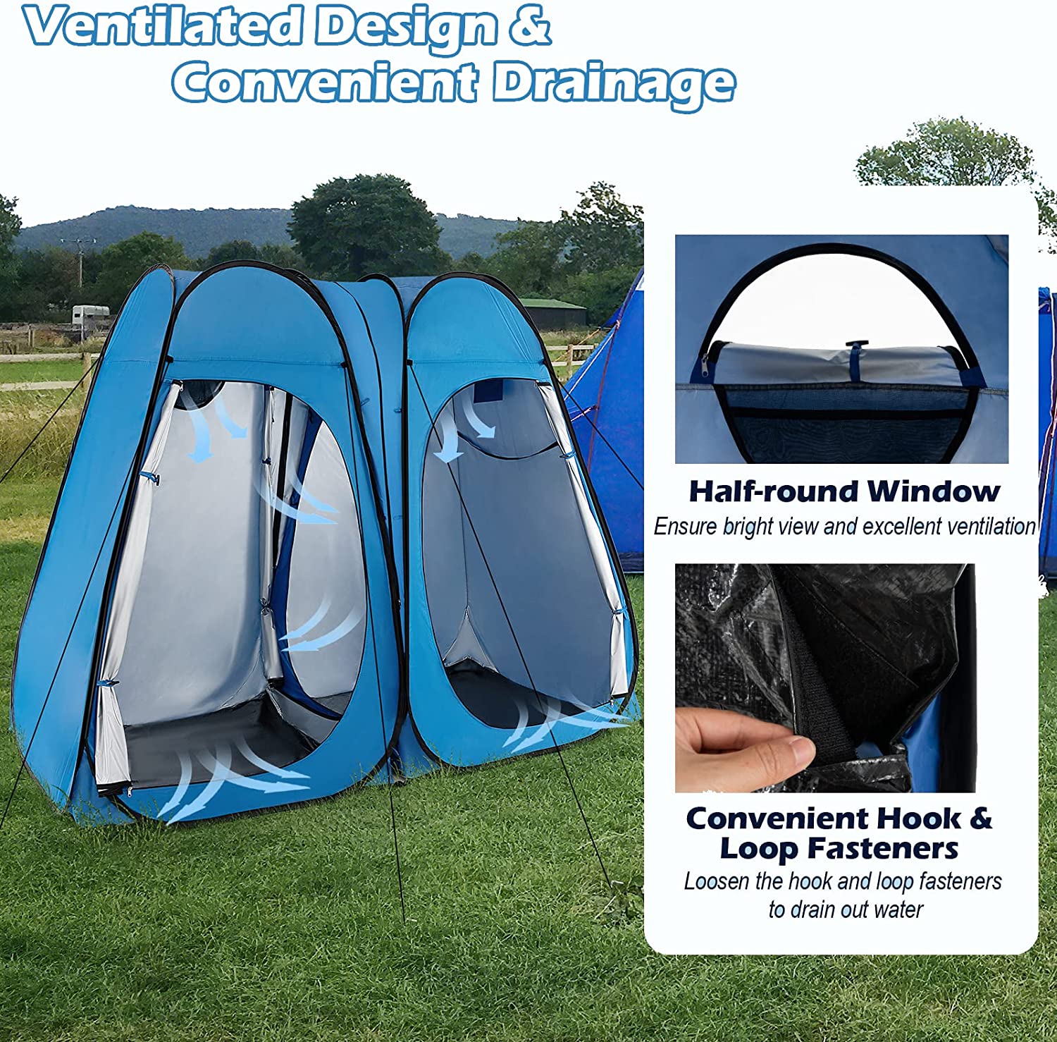 Double-Room Pop Up Shower Tent with Carry Bag