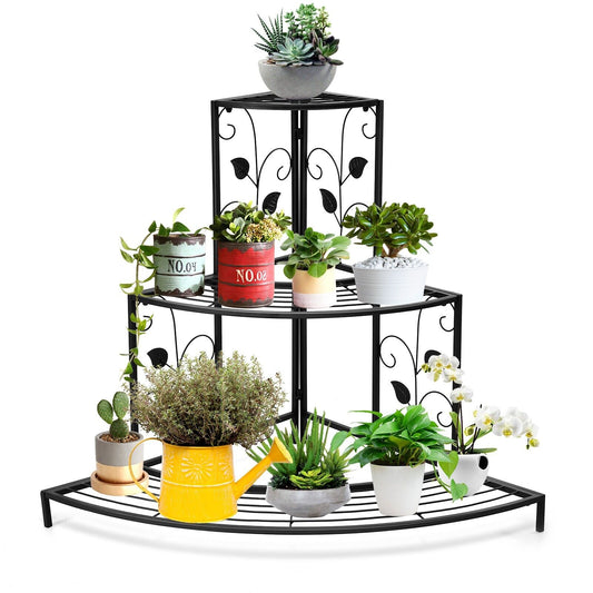 3-Tier Multifunctional Metal Plant Stand for Indoor Outdoor Use