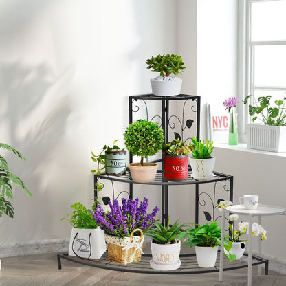 3-Tier Multifunctional Metal Plant Stand for Indoor Outdoor Use