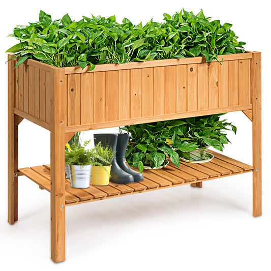 Outdoor Wooden Garden Planter with Shelf and Drain Holes