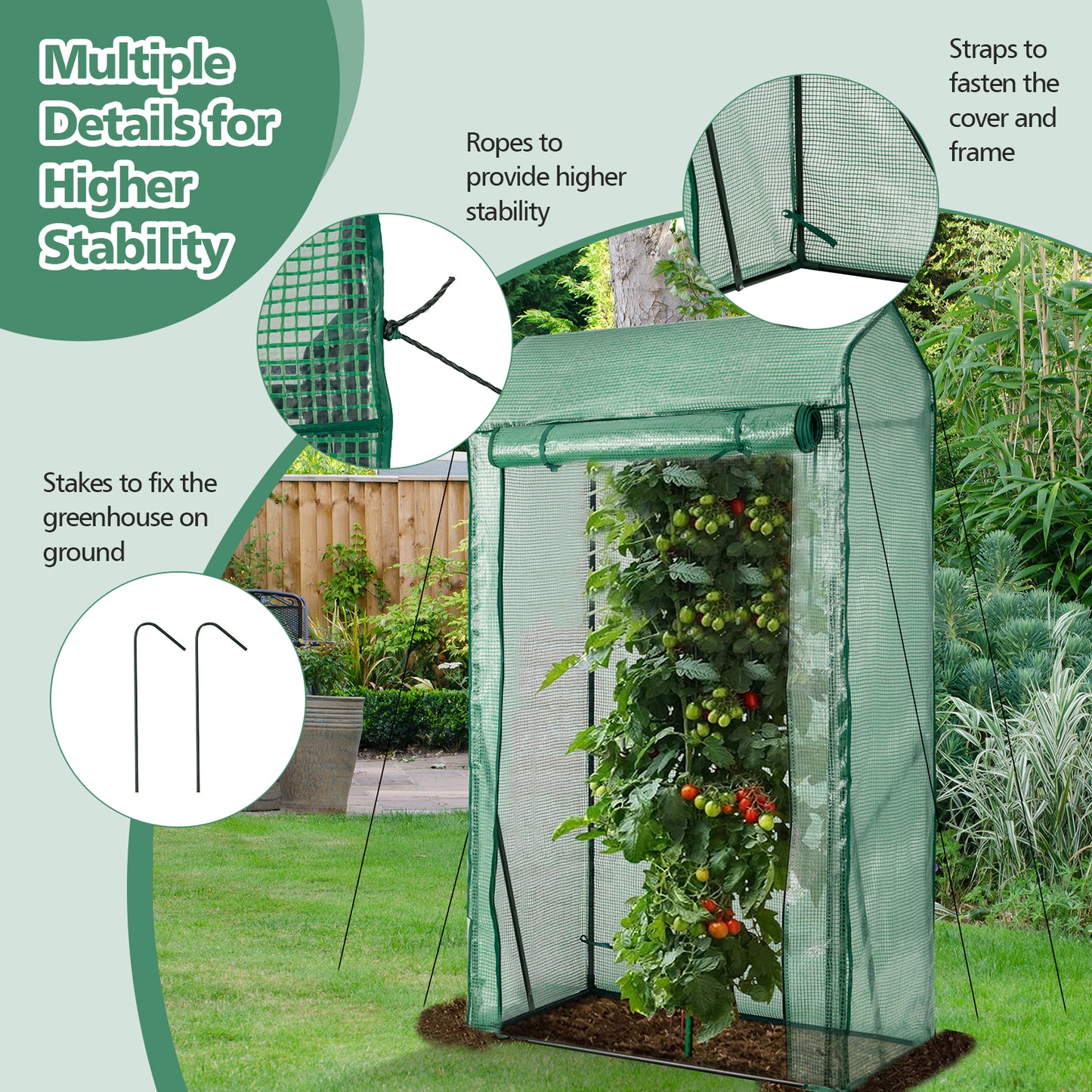 Walk-in Garden Greenhouse with Roll-up Zippered Door