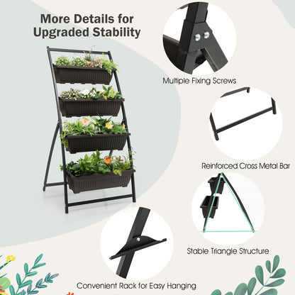 163cm 4-Tier Vertical Garden Planter with 4 Container Boxes and Drainage Holes