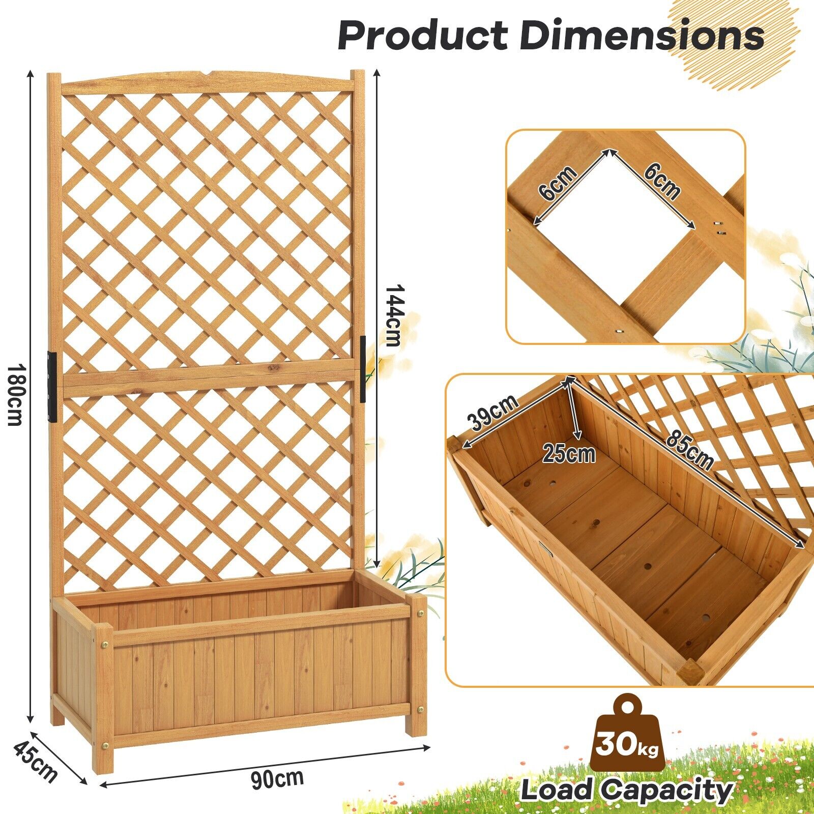 Raised Garden Bed with Diamond Shaped Trellis-Orange