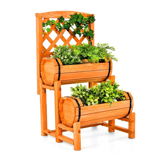 Raised Garden Bed with 2 Cylindrical Planter Boxes and Trellis-Orange