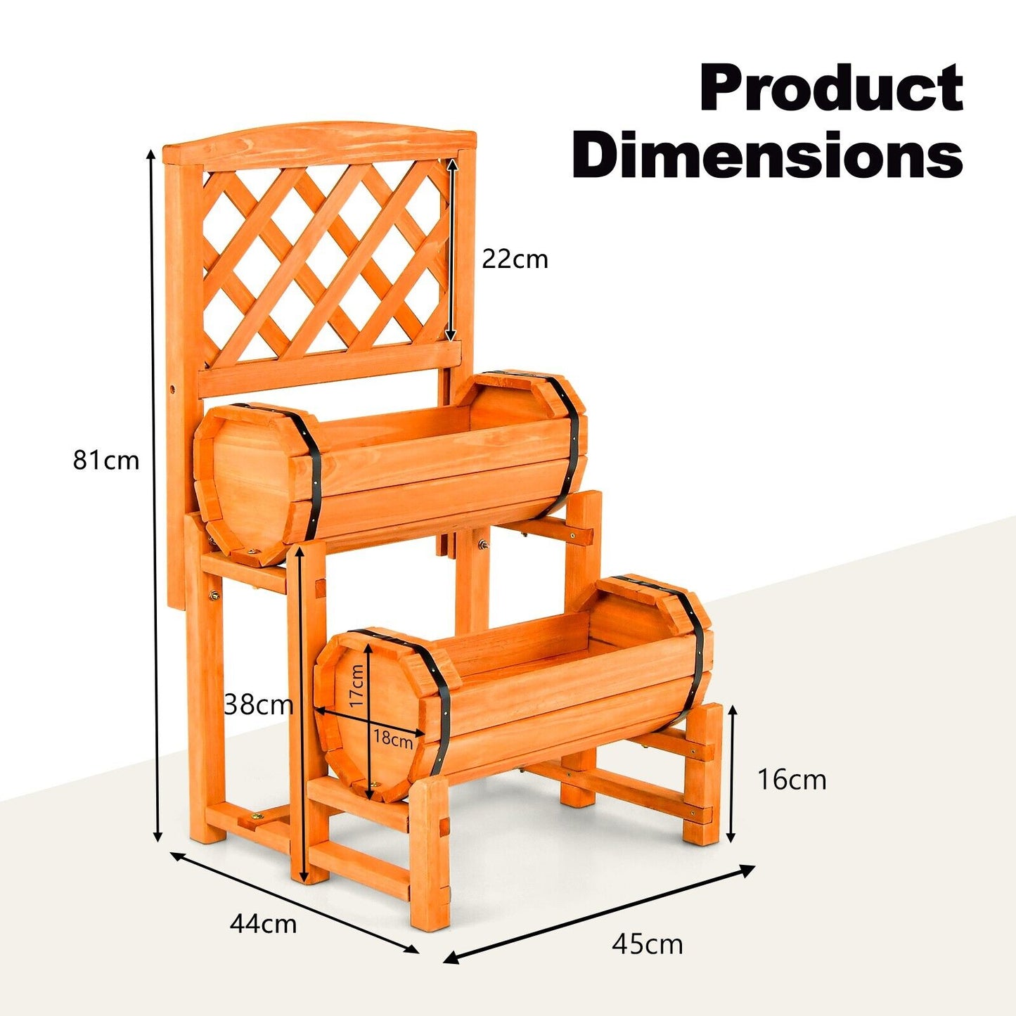 Raised Garden Bed with 2 Cylindrical Planter Boxes and Trellis-Orange