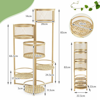 6 Tiers Foldable Plant Stand with 3 Flowerpots and 3 Trays-Golden