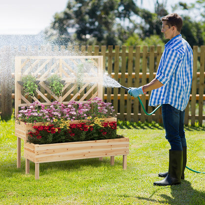 2-Tier Raised Garden Bed with Trellis and Drainage Hole-Natural