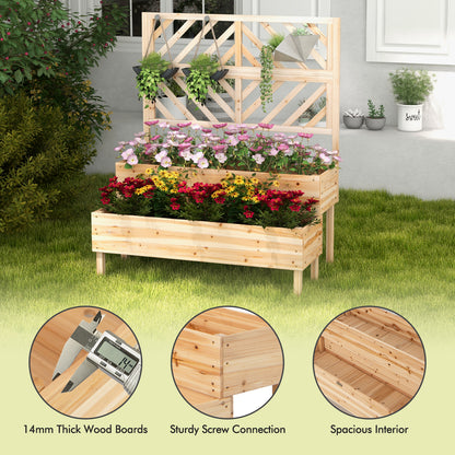 2-Tier Raised Garden Bed with Trellis and Drainage Hole-Natural