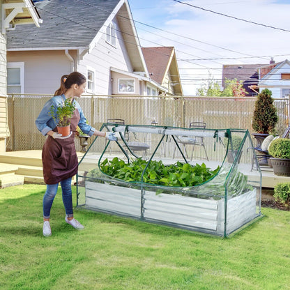 Galvanized Steel Raised Garden Bed with Mini Greenhouse Cover