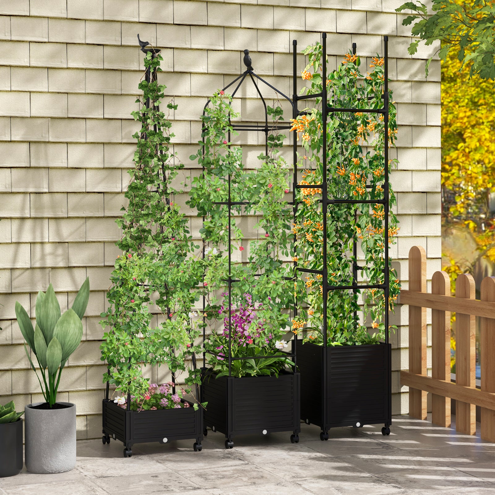 206 cm Garden Obelisk Trellis for Climbing Plants-Black