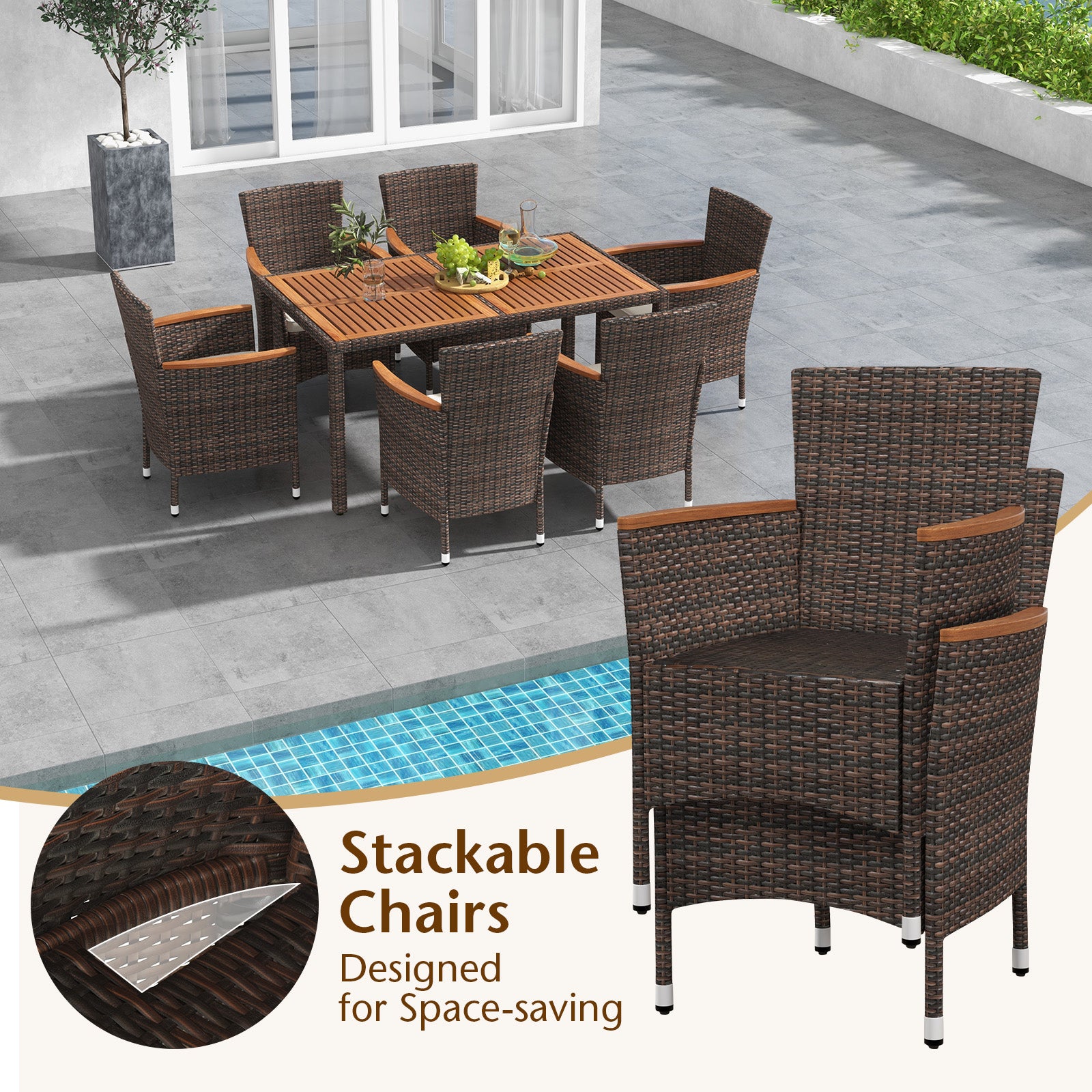 7 Pieces Garden Rattan Furniture Set