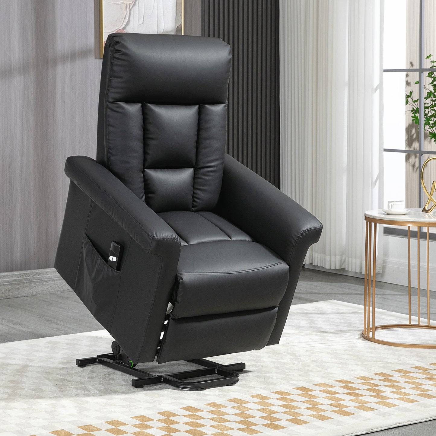 HOMCOM Power Lift Chair, PU Leather Recliner Sofa Chair for Elderly with Remote Control, Side Pocket, Black