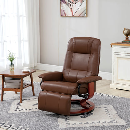 HOMCOM Swivel Recliner, Faux Leather Reclining Chair, Upholstered Armchair with Wooden Base for Living Room, Bedroom, Brown