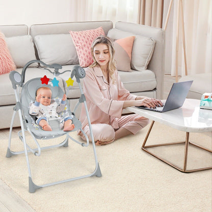 Portable 2-in-1 Baby Swing with 3 Swing Speed and 3 Timer Settings-Grey