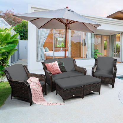 5 Pieces Patio Furniture Set with Removable Cushions and Strong Frame-Grey