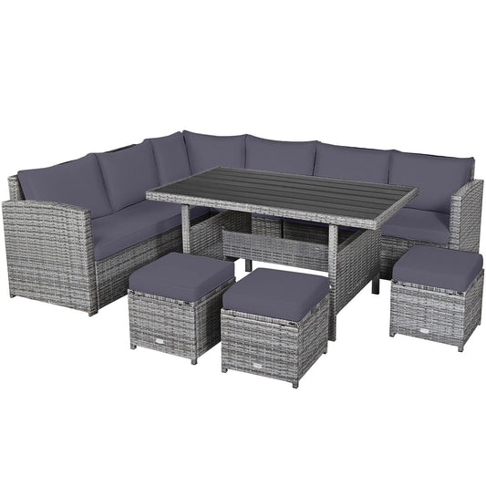 7 Pieces Patio Rattan Conversation Furniture Set-Grey