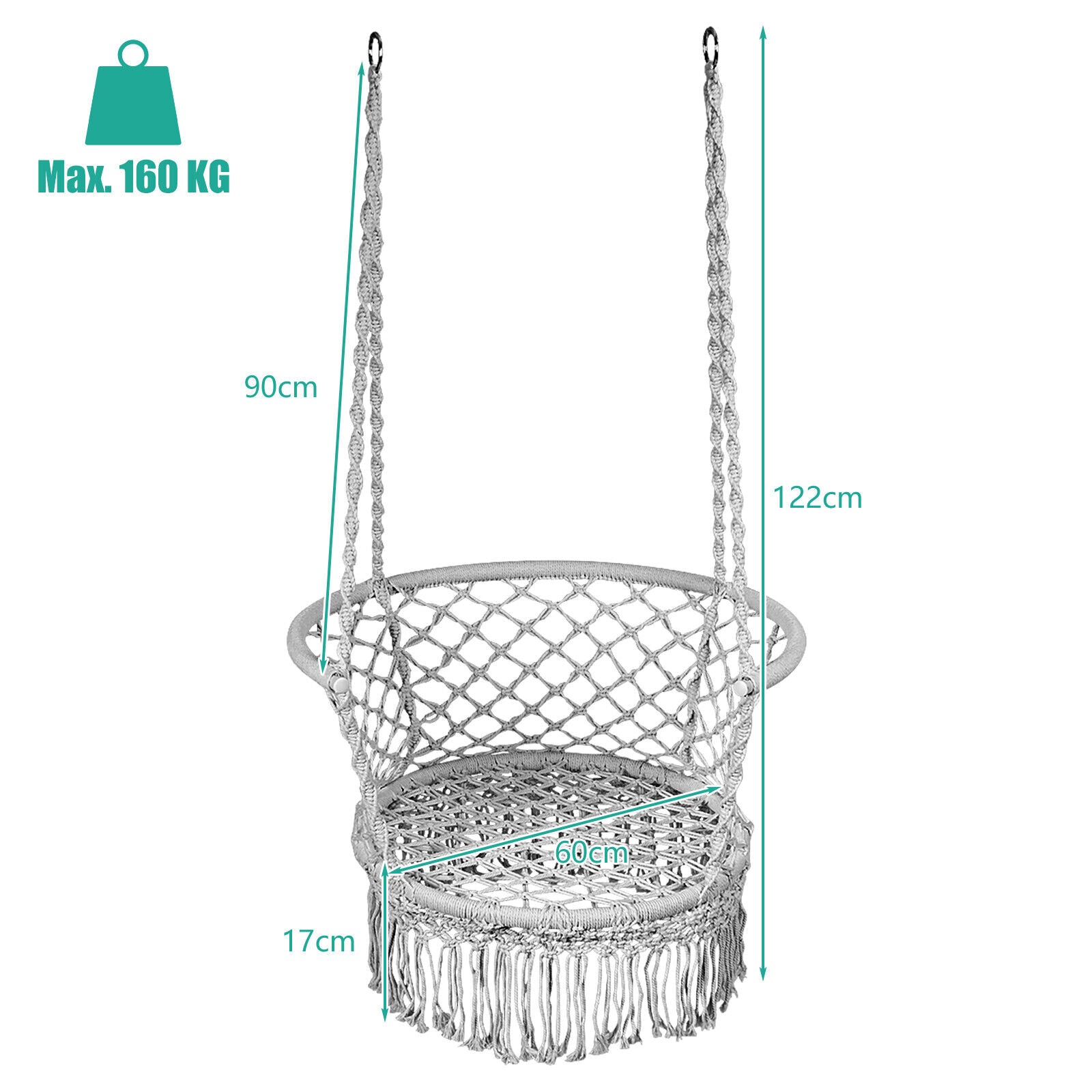 Hanging Swing Chair with Tassels-Grey