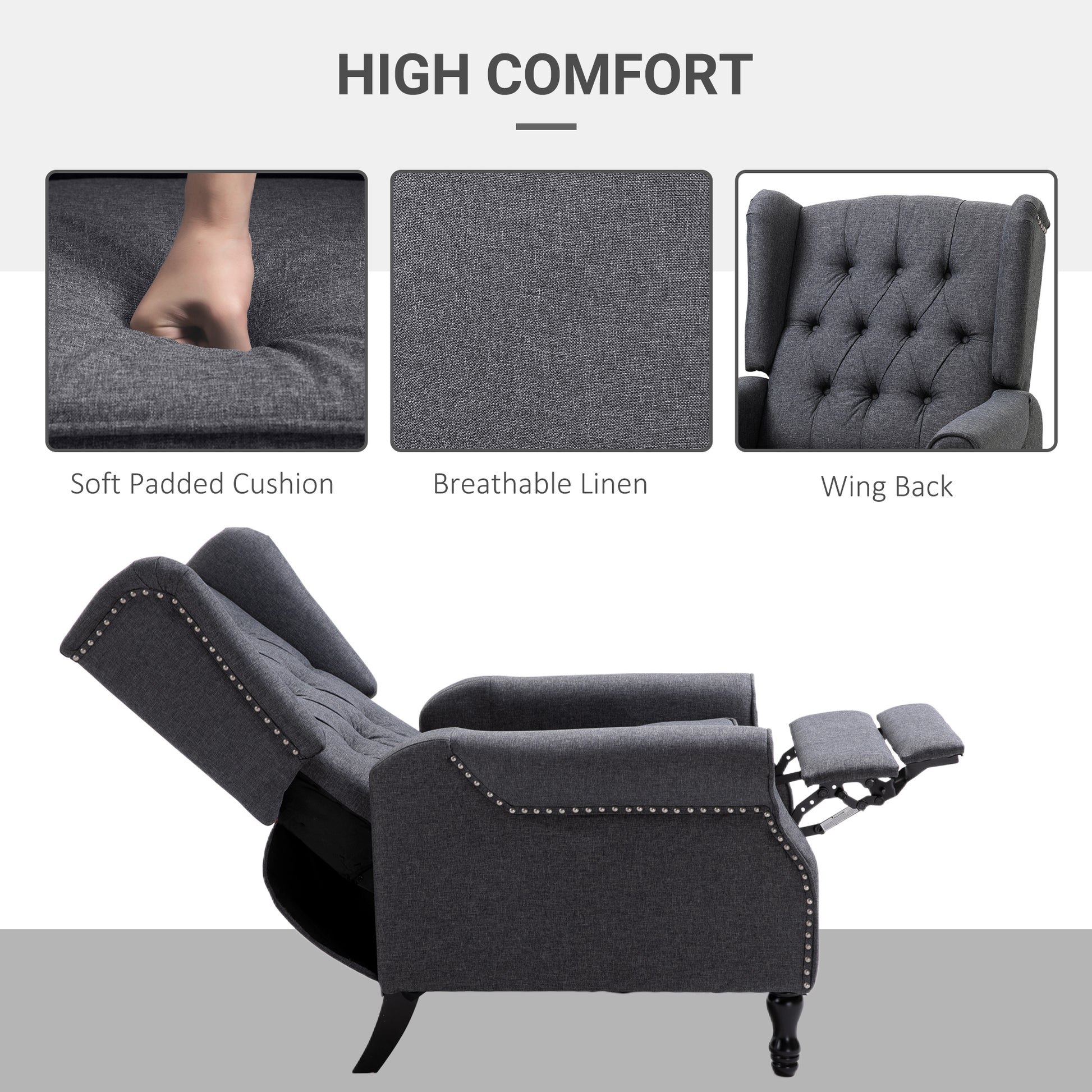 HOMCOM Recliner Sofa Armchair with Footrest Vintage Design Dark Grey