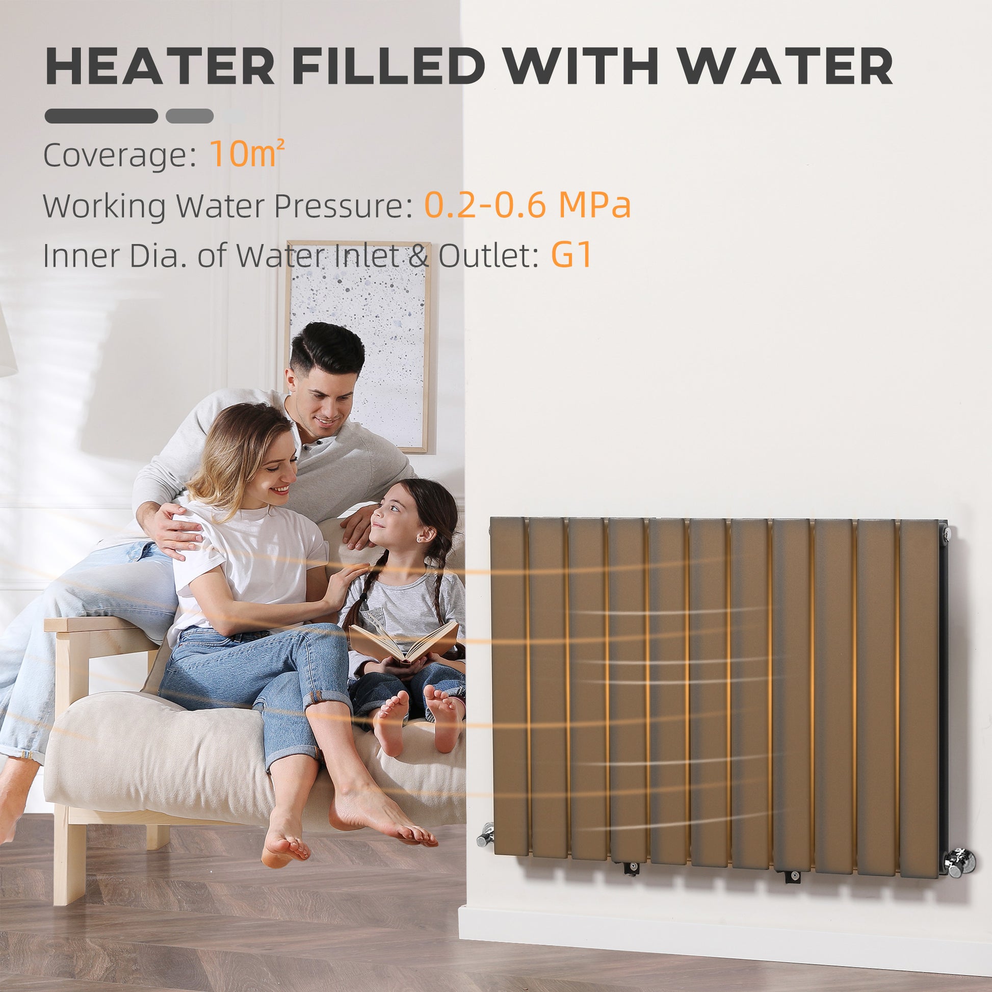 HOMCOM 84 x 60cm Space Heater, Water-filled Heater for Home, Horizontal Designer Radiators, Quick Warm up Living room, Study, Garage, Bathrooms, Grey