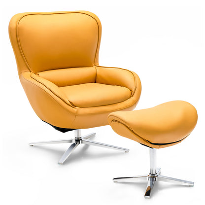 360° Swivel Lounge Chair and Ottoman Set for Home Office-Yellow