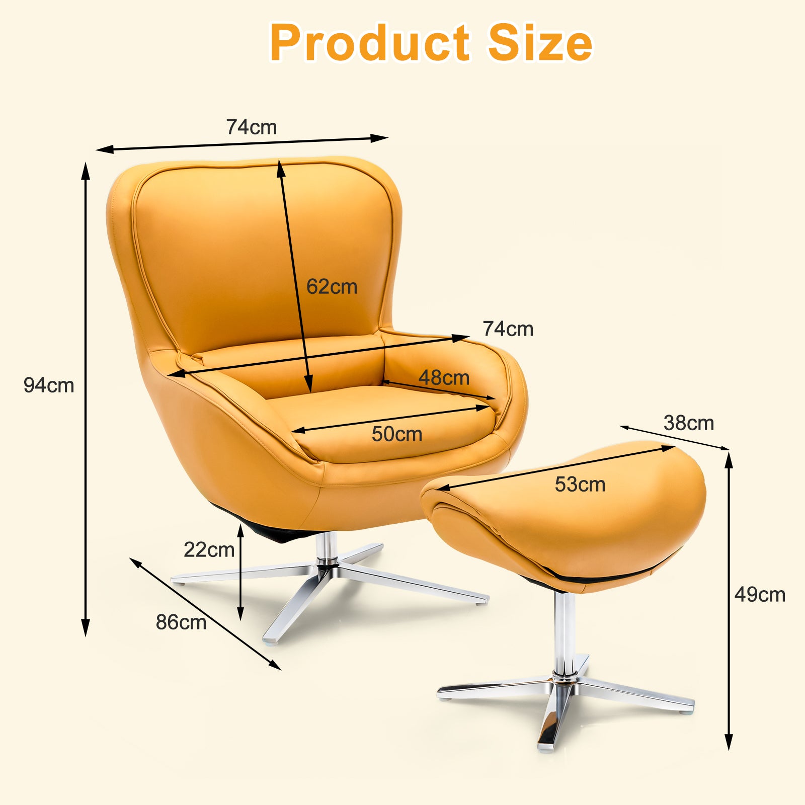 360° Swivel Lounge Chair and Ottoman Set for Home Office-Yellow