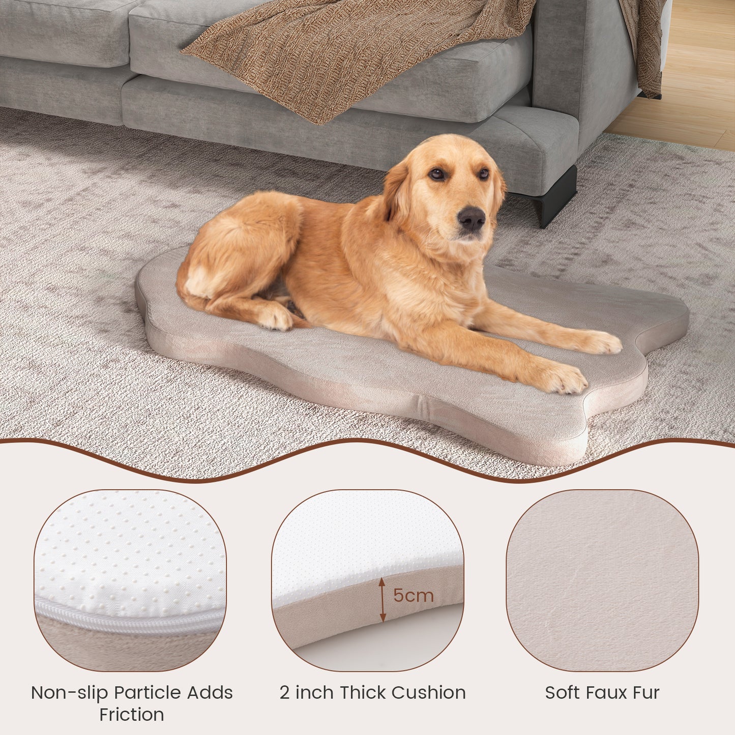 Large Dog Bed with Memory Foam Support and Removable Cover-Beige