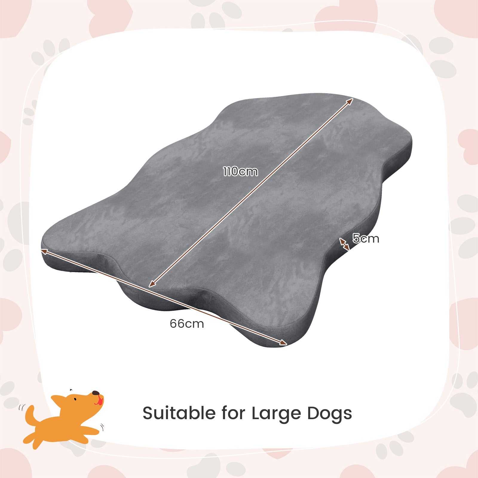 Large Dog Bed with Memory Foam Support and Removable Cover-Grey