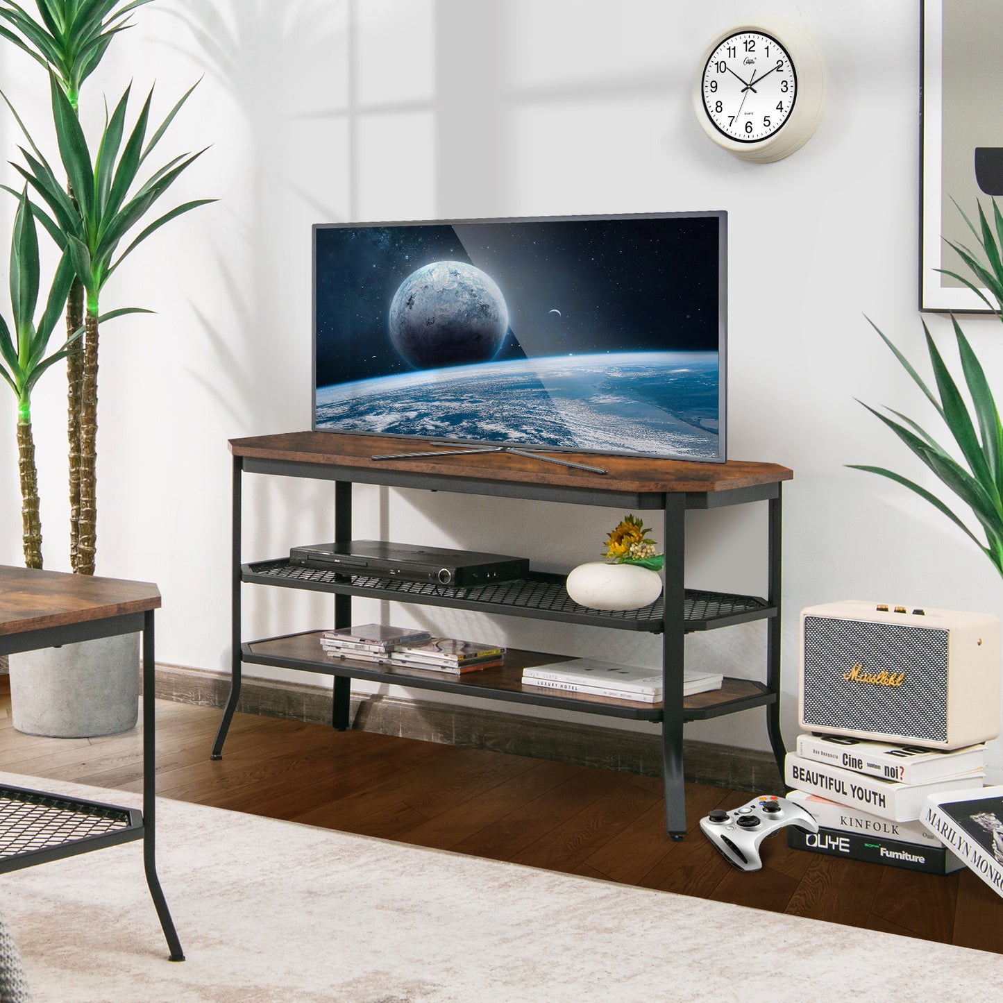 Industrial TV Stand for TVs up to 46 Inch-Rustic Brown