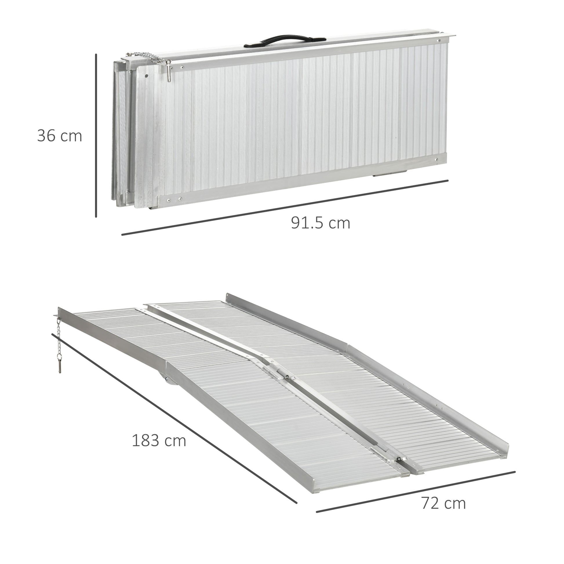 HOMCOM Textured Aluminum Folding Wheelchair Ramp, 183 x 72 cm Portable Threshold Ramp, for Scooter Steps Home Stairs Doorways