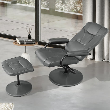 Swivel Recliner Chair with Footstool and Adjustable Backrest-Grey