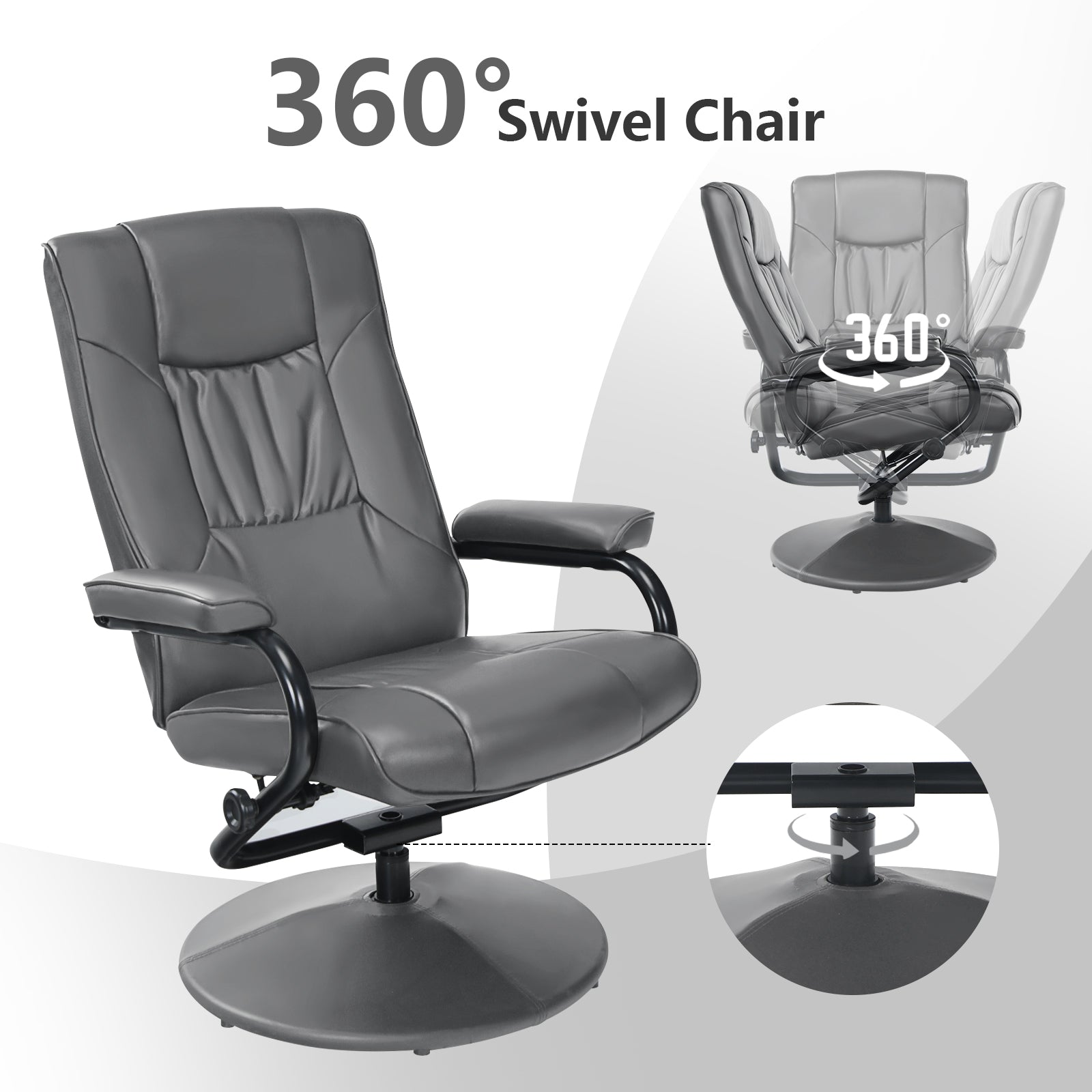 Swivel Recliner Chair with Footstool and Adjustable Backrest-Grey