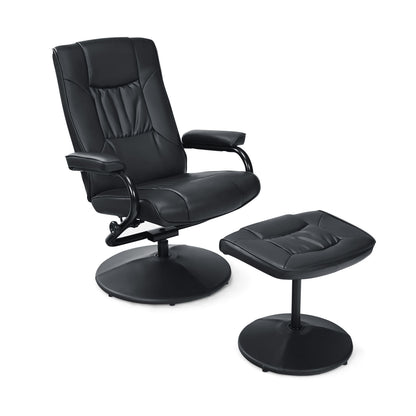 Swivel Recliner Chair with Footstool and Adjustable Backrest-Black