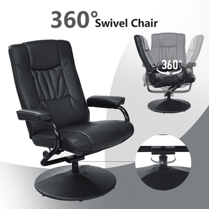 Swivel Recliner Chair with Footstool and Adjustable Backrest-Black