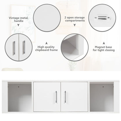 Wall Mounted Floating 2 Door Desk Hutch Storage Shelves-White