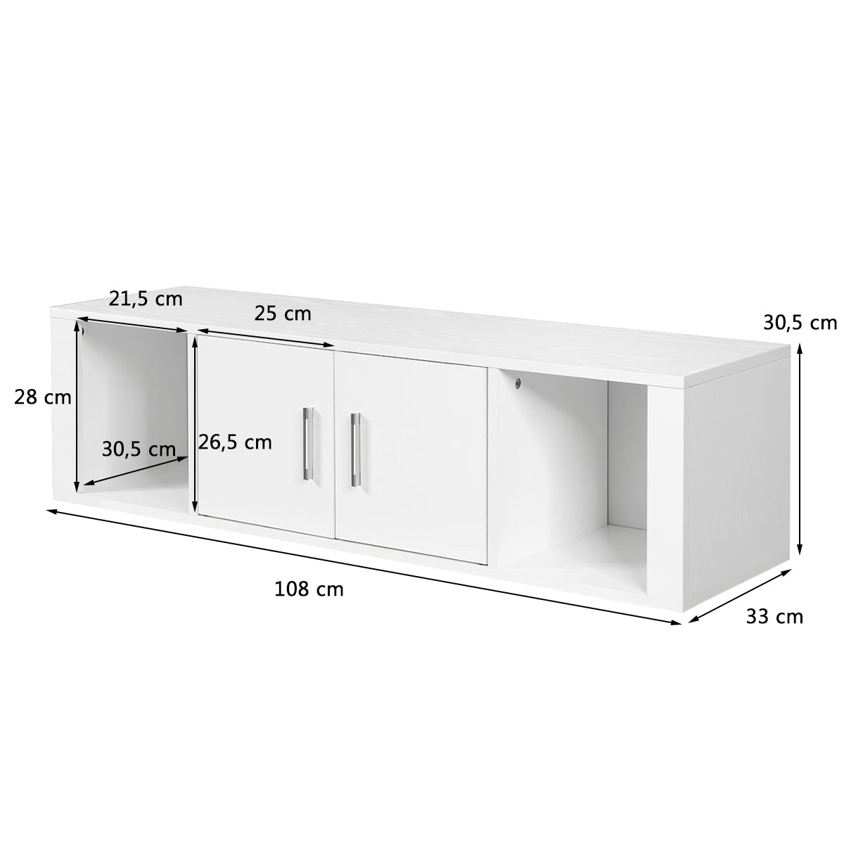 Wall Mounted Floating 2 Door Desk Hutch Storage Shelves-White