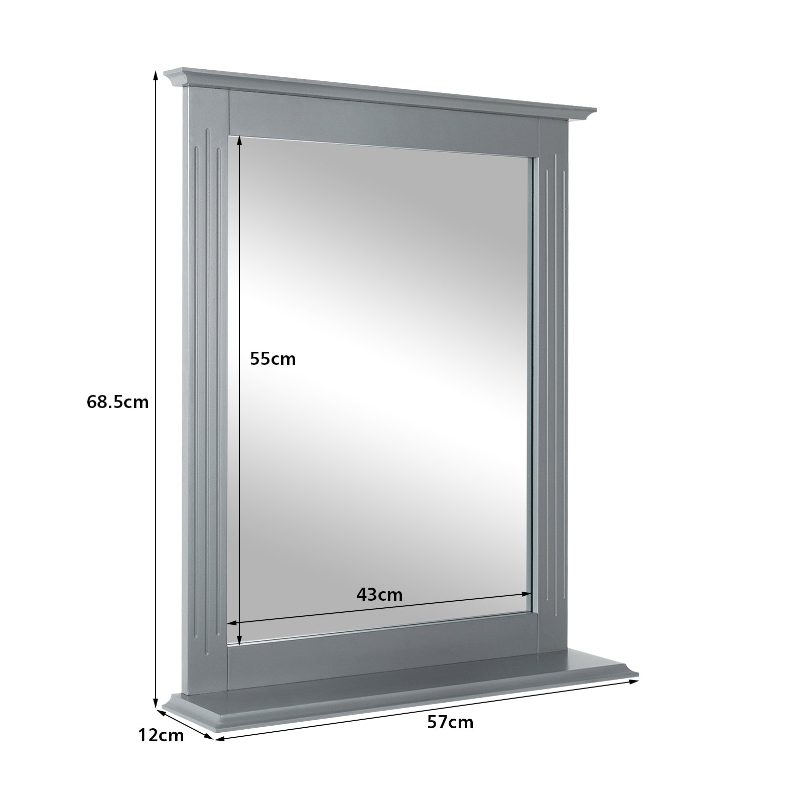 Modern Wall-mounted Rectangular Bathroom Mirror with Storage Shelf-Grey