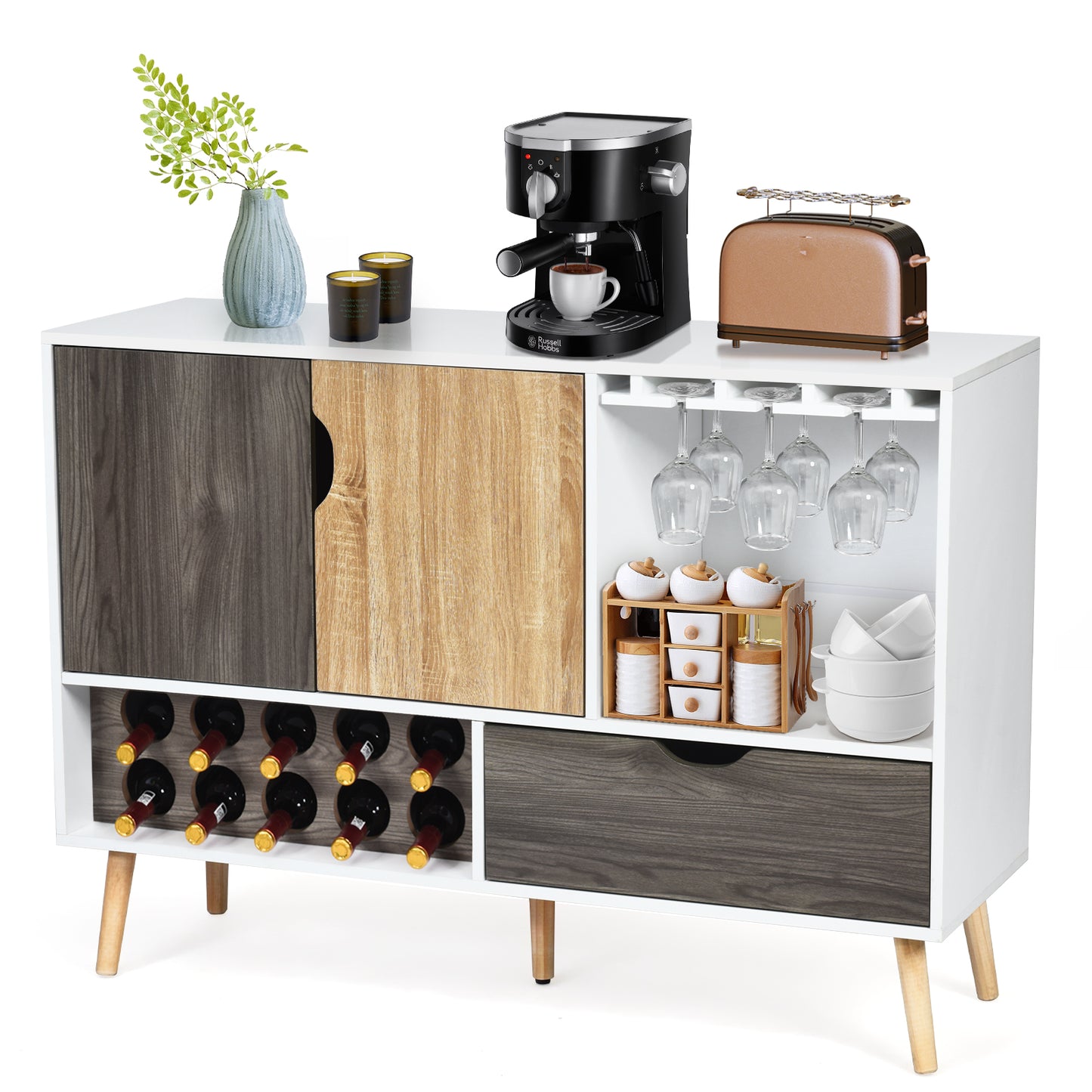 Modern Buffet Sideboard with Adjustable Shelf and 10 Wine Racks