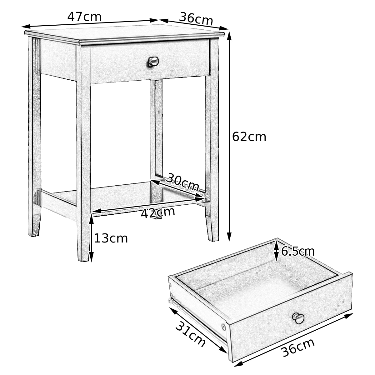 Set of 2 Bedside Couch Sofa Table with Sliding Drawer-White